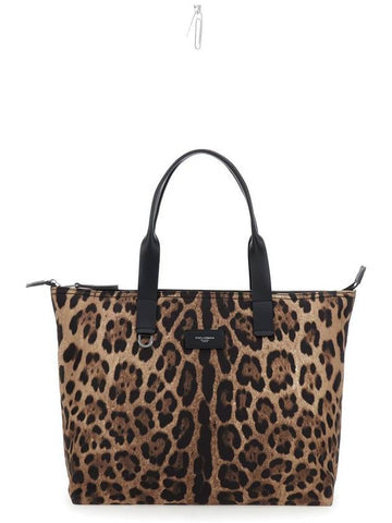 'Adamo' Brown Shopper With All-Over Leopard Print In Tech Fabric Man - DOLCE&GABBANA - BALAAN 1