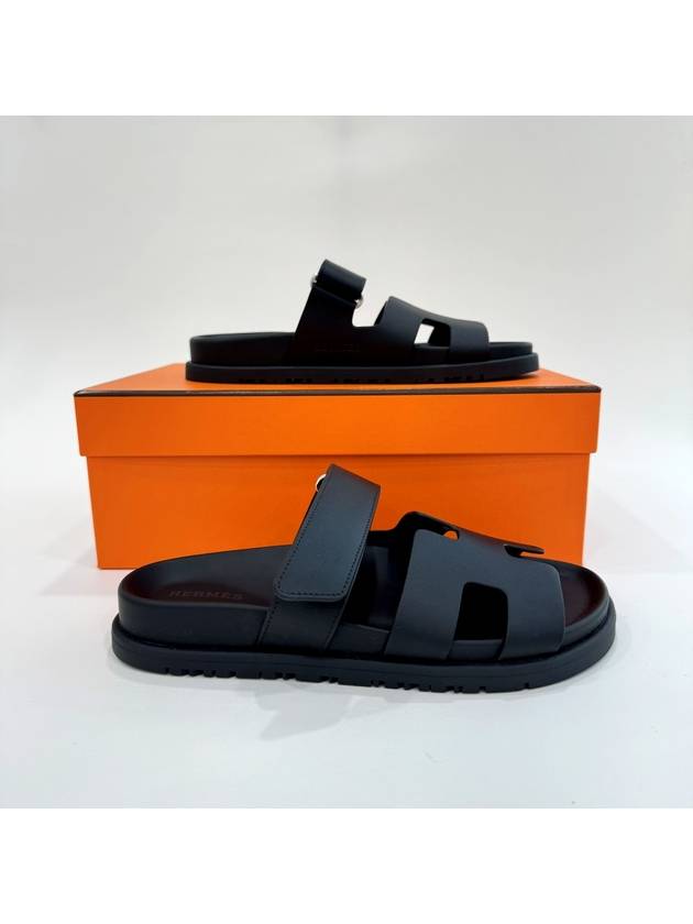 Chypre Leather Sandals Black - HERMES - BALAAN 4