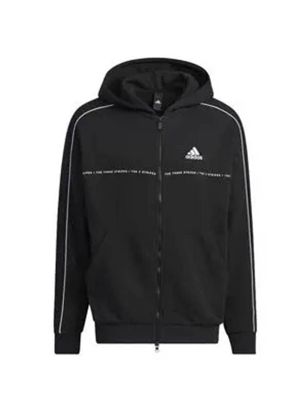 Wording Loose Fit French Terry Zip Up Hoodie Black - ADIDAS - BALAAN 4