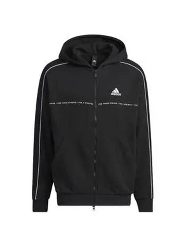 Wording Loose Fit French Terry Zip Up Hoodie Black - ADIDAS - BALAAN 1