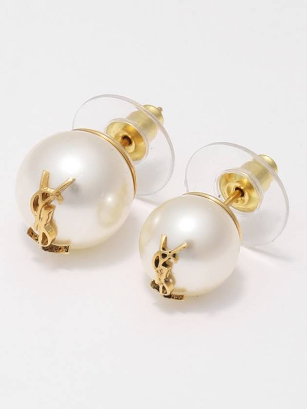 Cassandre Pearl Earrings in Metal Gold And Cream - SAINT LAURENT - BALAAN 4