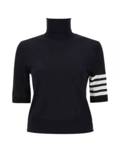 Fine Merino 4 Bar Relaxed Short Sleeve Turtleneck Navy - THOM BROWNE - BALAAN 2