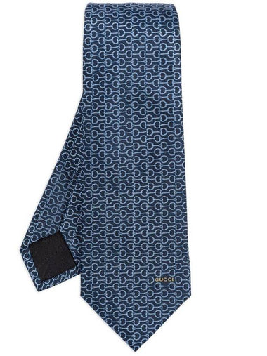 Horsebit Silk Jacquard Neck Tie Blue - GUCCI - BALAAN 1