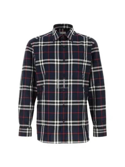 Check Pattern Long Sleeve Shirt Navy - BURBERRY - BALAAN 2