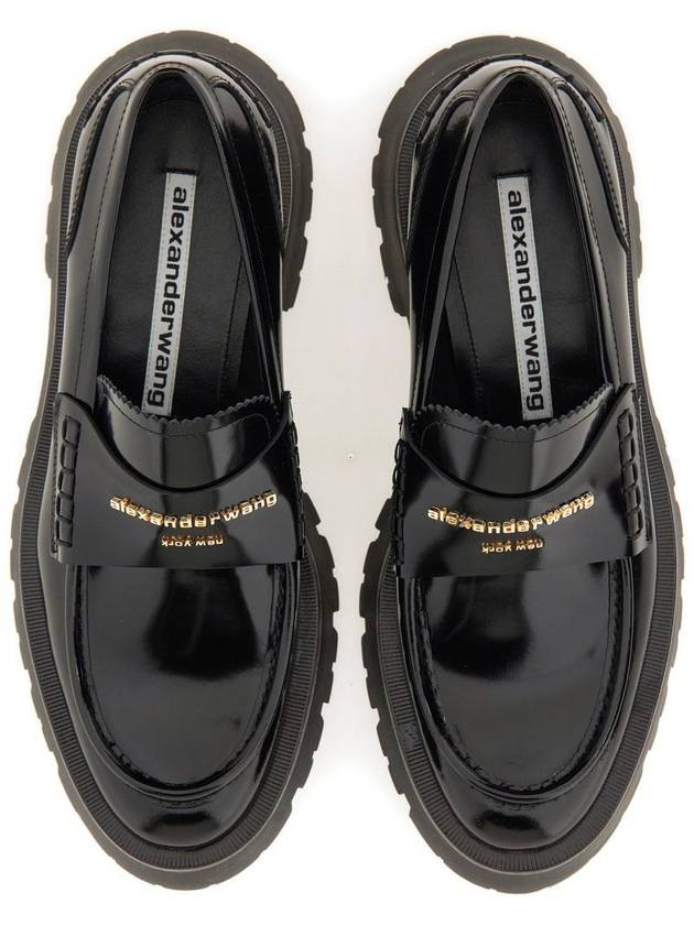 Carter Rug Gold Logo Leather Loafers Black - ALEXANDER WANG - BALAAN 3