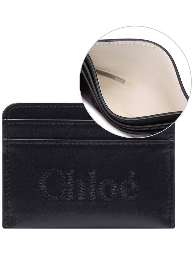 Sense Embroidered Logo Calfskin Card Wallet Black - CHLOE - BALAAN 3