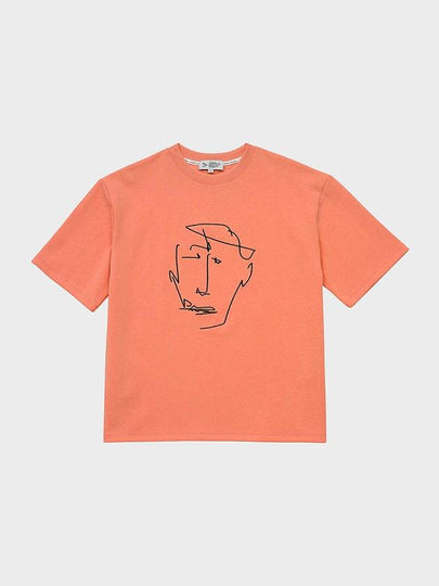 Drawing Embroidery Short Sleeve T-Shirt Coral Pink - FFEFF STUDIO - BALAAN 2