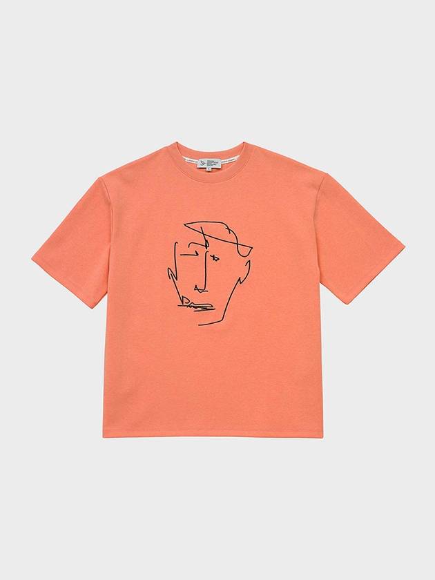 Drawing Embroidery Short Sleeve T-Shirt Coral Pink - FFEFF STUDIO - BALAAN 1