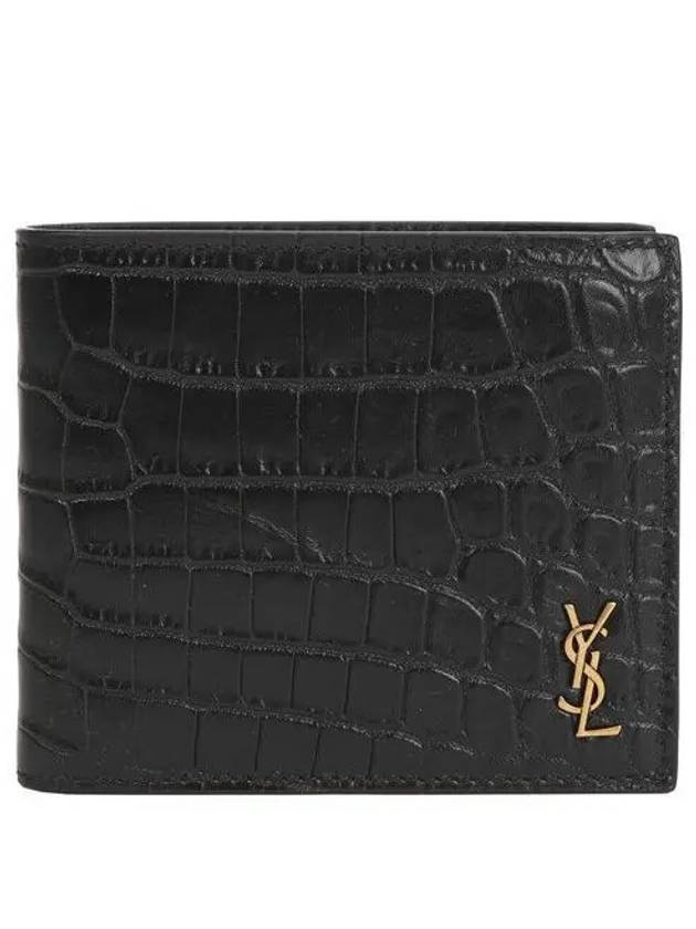 Crocodile Pattern Monogram Half Wallet Black Gold - SAINT LAURENT - BALAAN 2