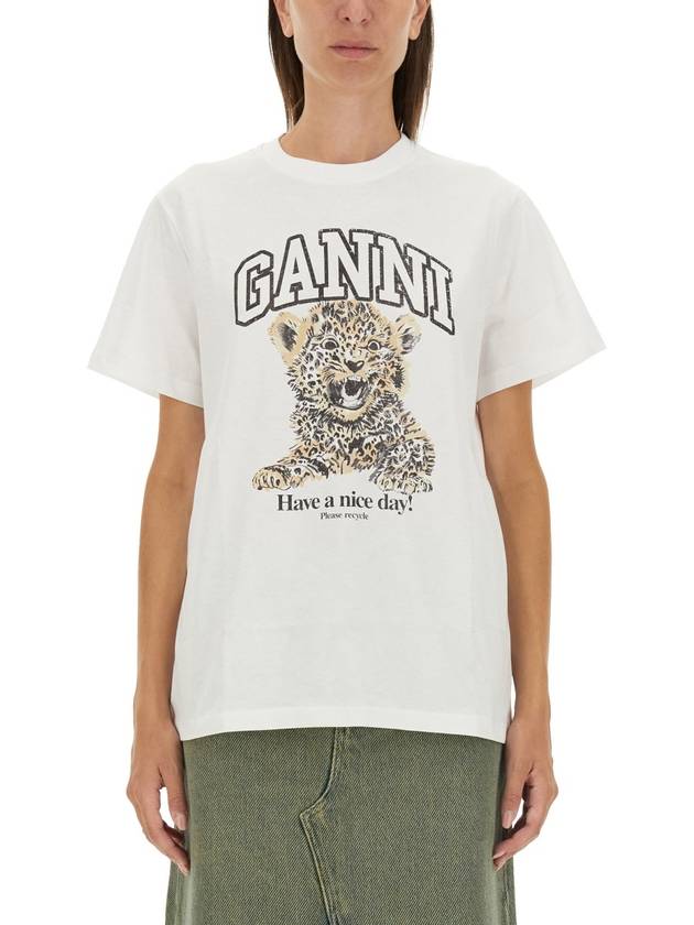 Logo Print Crew Neck Short Sleeve T Shirt White - GANNI - BALAAN 10