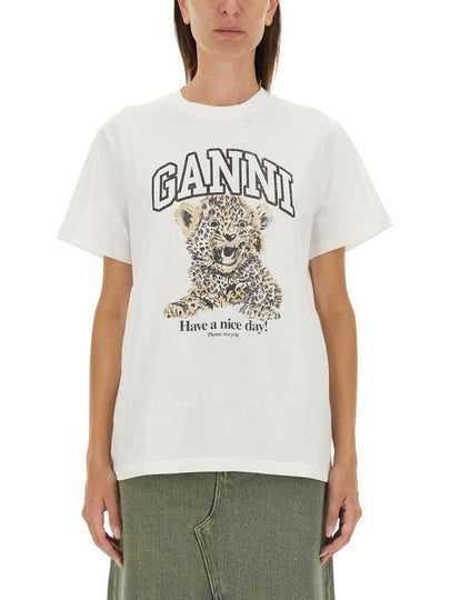 Logo Print Crew Neck Short Sleeve T Shirt White - GANNI - BALAAN 2