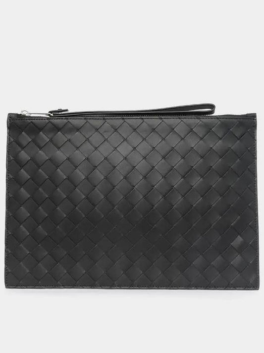 Intrecciato Strap Large Clutch Bag Black - BOTTEGA VENETA - BALAAN 2