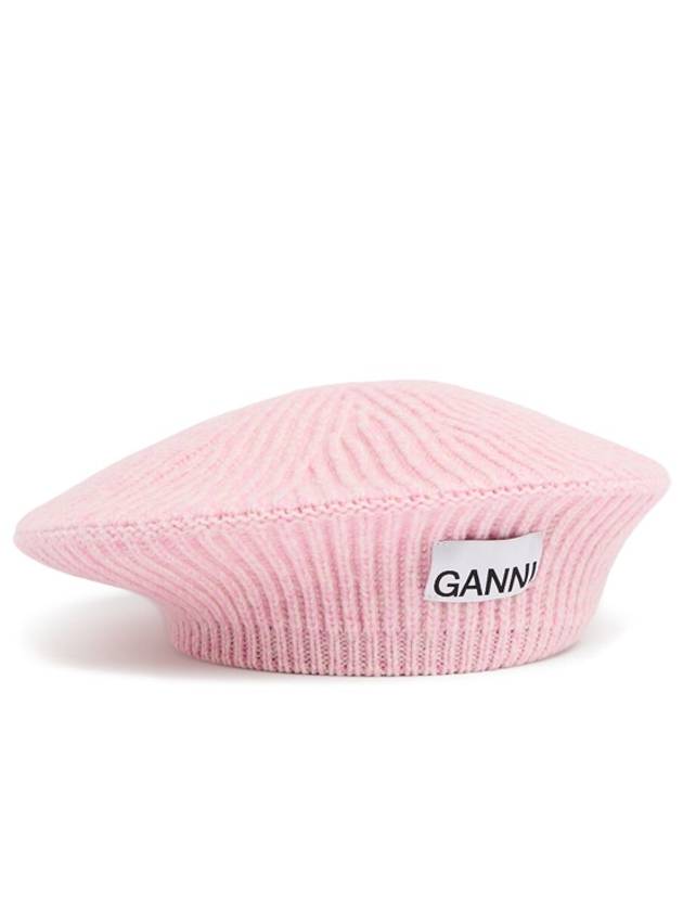 Logo Wool Beret Pink Women s - GANNI - BALAAN 1