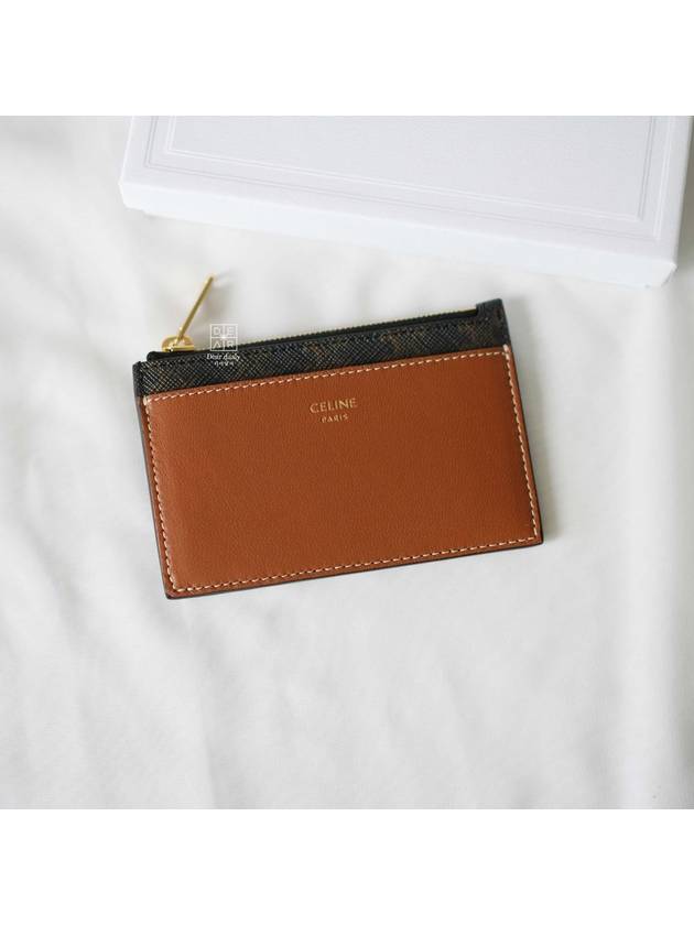 Triomphe Canvas Gold Zipper Card Wallet Tan - CELINE - BALAAN 2