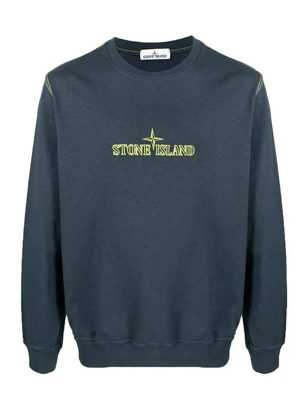 Logo Print Crew Neck Cotton Sweatshirt Blue - STONE ISLAND - BALAAN 2