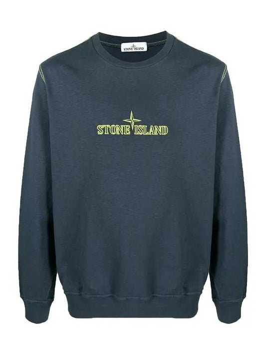 Logo Print Crew Neck Cotton Sweatshirt Blue - STONE ISLAND - BALAAN 2