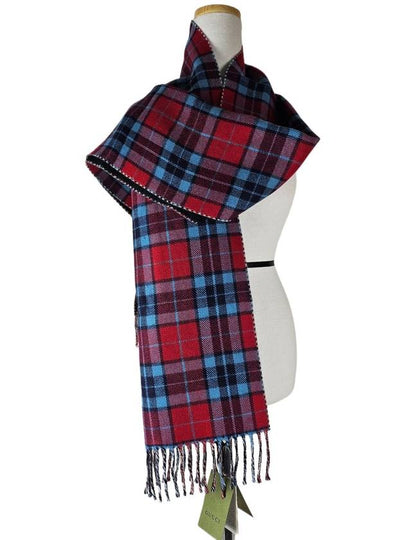 GG Tartan Check Reversible Wool Muffler Red Grey - GUCCI - BALAAN 2