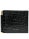 Print Croc Money Leather Clip Half Wallet Black - TOM FORD - BALAAN 1