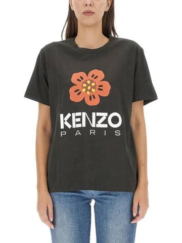 Women's Boke Flower Loose Fit Cotton Short Sleeve T-Shirt Black - KENZO - BALAAN 1