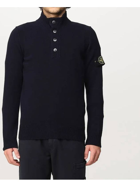 High Neck Half Button Lambswool Knit Top Navy - STONE ISLAND - BALAAN 2