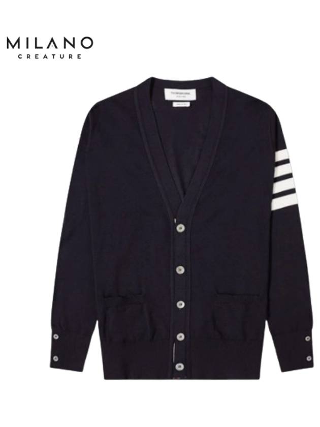 Men's Sustainable Classic Diagonal Wool Cardigan Navy - THOM BROWNE - BALAAN 2