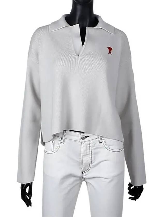 Small Heart Long Sleeve Polo Shirt White - AMI - BALAAN 2