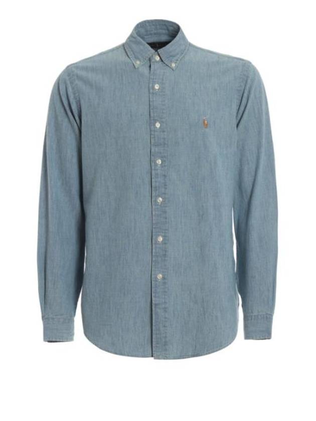 Embroidered Pony Logo Chambray Long Sleeves Shirt Denim Blue - POLO RALPH LAUREN - BALAAN 2