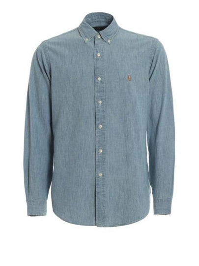 Embroidered Pony Logo Chambray Long Sleeves Shirt Denim Blue - POLO RALPH LAUREN - BALAAN 2