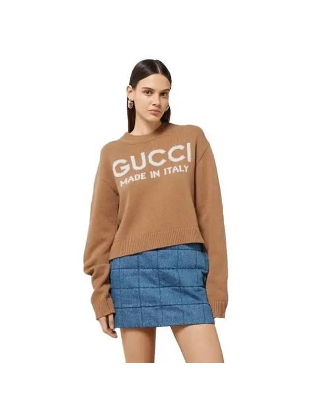 Logo Intarsia Wool Knit Top Beige - GUCCI - BALAAN 3