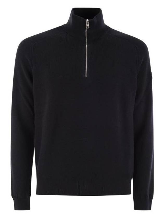 Cotton Cashmere Half Zip Knit Top Navy - MONCLER - BALAAN 2