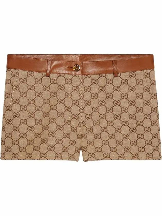 Women's Leather Trimmed GG Canvas Shorts Beige - GUCCI - BALAAN 1