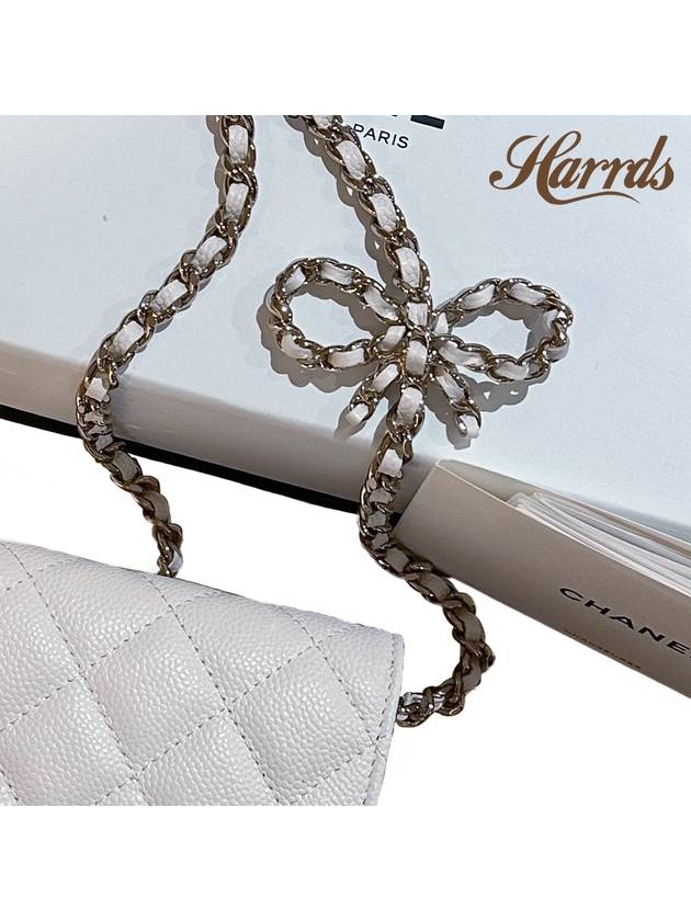 Classic Ribbon Chain Phone Holder Cross Bag WOC Caviar White Silver AP3307 - CHANEL - BALAAN 3