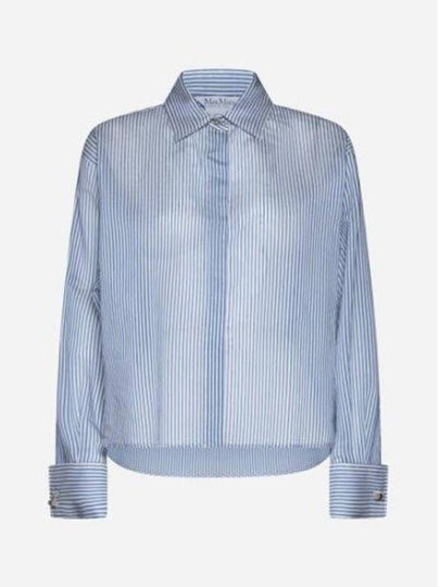 Vertigo Striped Cotton Shirt White Blue - MAX MARA - BALAAN 2