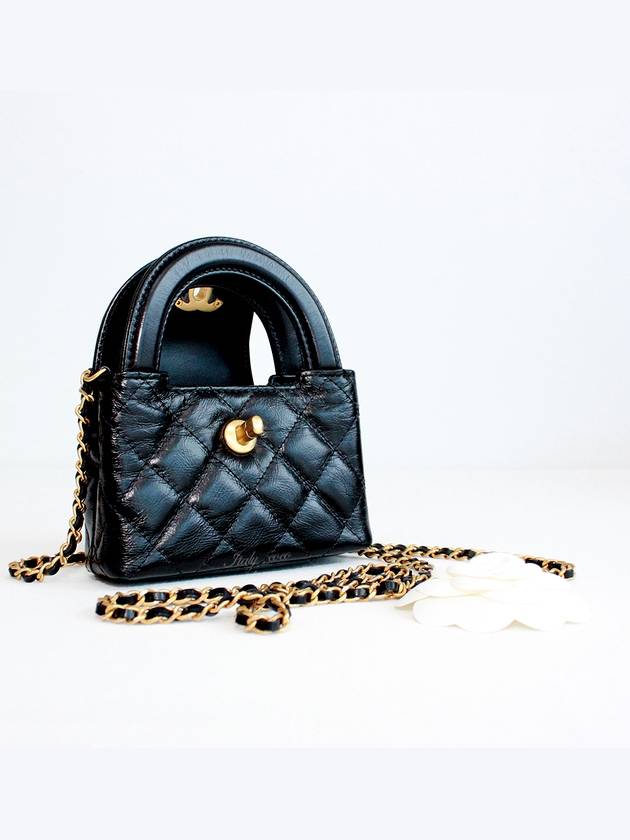 Classic Chain Shiny Aged Calfskin Mini Bag Black - CHANEL - BALAAN 10