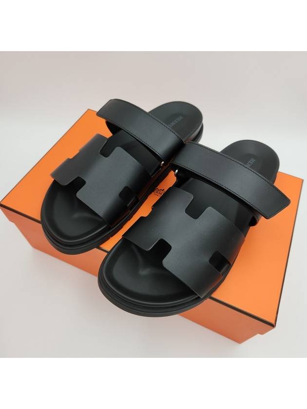 Hermes Chypre H Logo Calfskin Sandals Black - HERMES - BALAAN 4