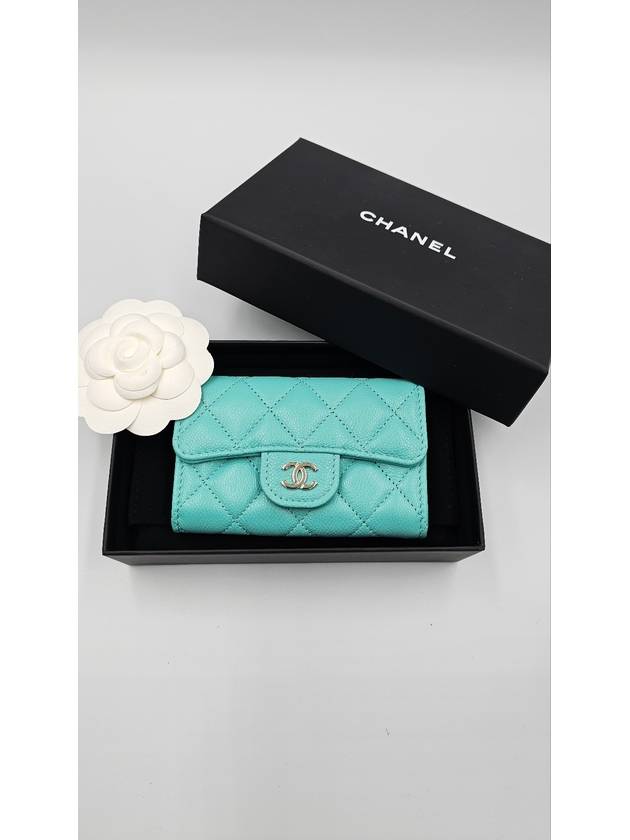 Classic snap caviar card wallet mint silver AP0214 - CHANEL - BALAAN 1