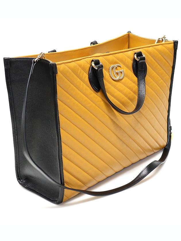 627332 Yellow Black Two tone Matelasse Chevron Gold Plated GG Marmont Medium Tote 2WAY - GUCCI - BALAAN 3