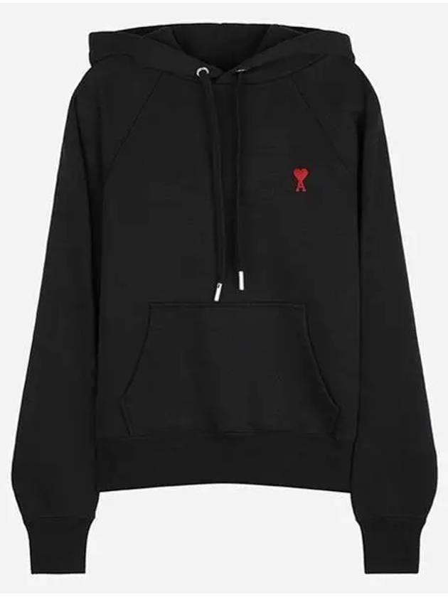 Heart Logo Cotton Hoodie Black - AMI - BALAAN 2