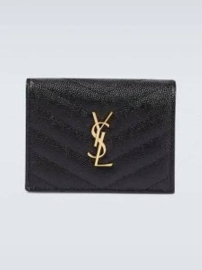 Monogram Caviar Leather Flap Card Wallet Black - SAINT LAURENT - BALAAN 2