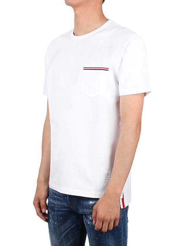 Men's Medium Weight Jersey Tipped Pocket Crewneck Short Sleeve T-Shirt White - THOM BROWNE - BALAAN 4