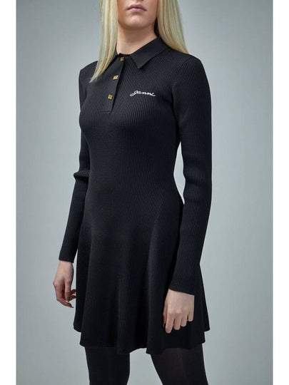 Future Viscose Rib Long Sleeve Short Dress Black - GANNI - BALAAN 2