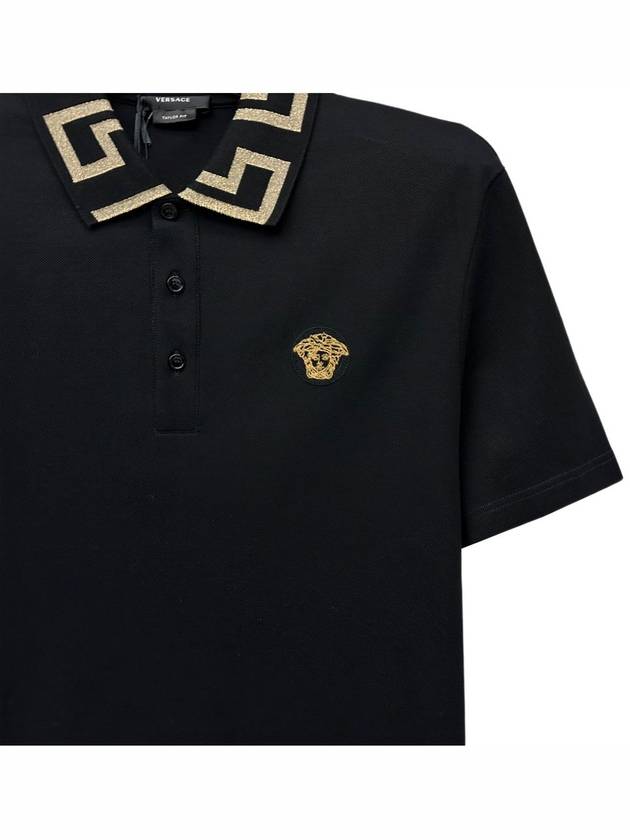 Men's Greca Logo Embroidered Short Sleeve Polo Shirt Black - VERSACE - BALAAN.