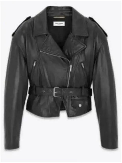 Crop Lambskin Biker Jacket Black - SAINT LAURENT - BALAAN 2