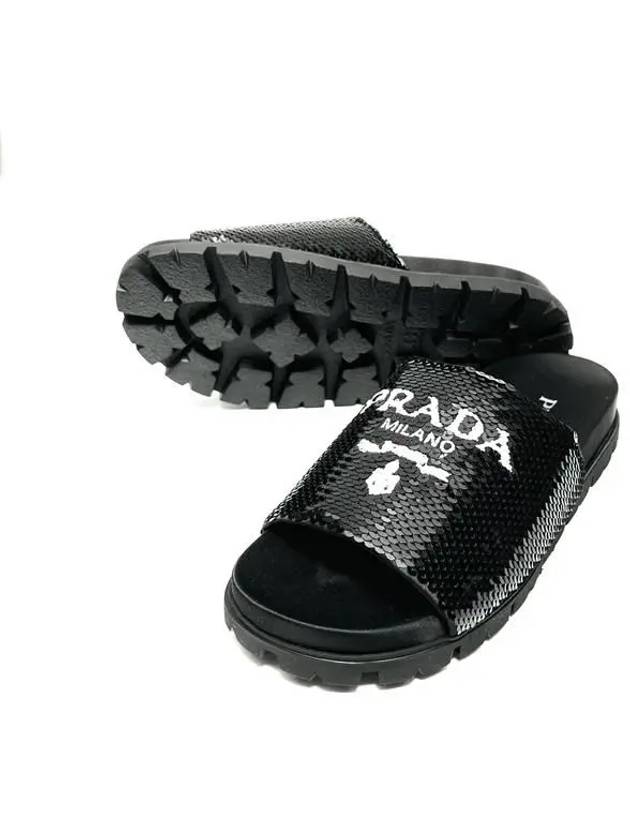 Logo Sequin Rubber Sole Slippers Black - PRADA - BALAAN 2