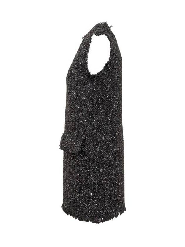 Cotton Tweed Sleeveless Midi Dress Black - MSGM - BALAAN 4