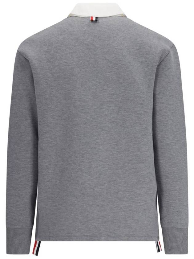 Men's Double Face Rugby Long Sleeve Polo Shirt Med Grey - THOM BROWNE - BALAAN 3