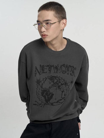 Graphic Earth Network Sweatshirt Charcoal - MOO - BALAAN 1