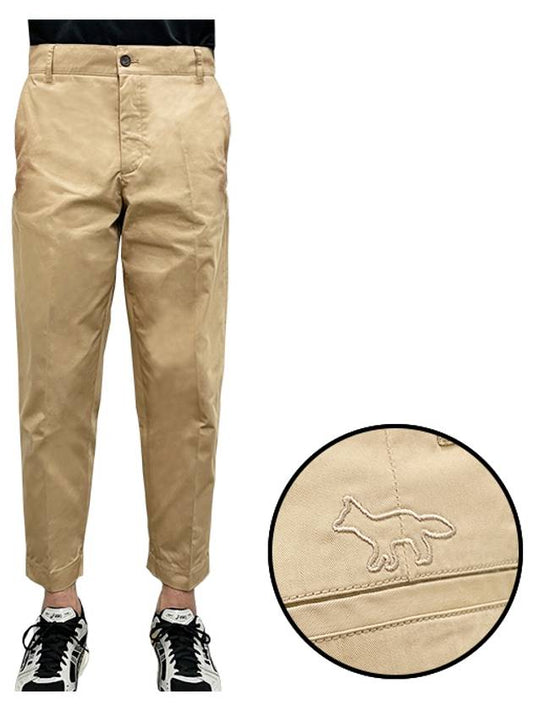 Fox Embroidery Regular Chino Cotton Straight Pants Beige - MAISON KITSUNE - BALAAN 2