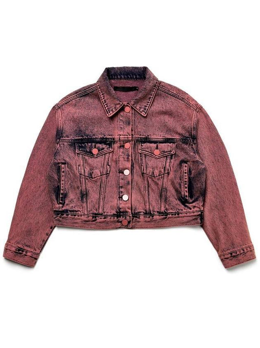 Women's Wine Crop Denim Trucker Jacket Indie Pink - C WEAR BY THE GENIUS - BALAAN 1