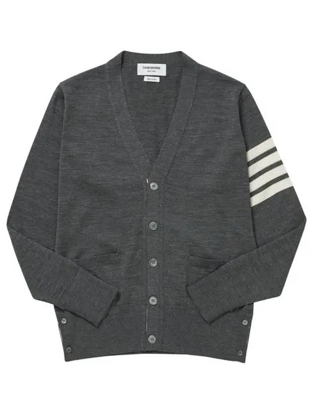 Men's Sustainable Classic Diagonal Wool Cardigan Medium Grey - THOM BROWNE - BALAAN 2